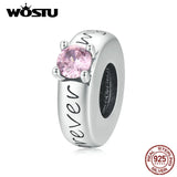 925 Silver Pink Zircon Forever My Love Charm Beads - CQC1984
