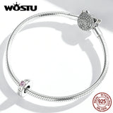 925 Silver Pink Zircon Forever My Love Charm Beads - CQC1984
