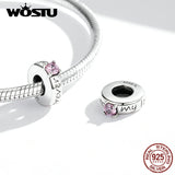925 Silver Pink Zircon Forever My Love Charm Beads - CQC1984