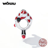 925 Silver Poker Clown Charm Red Enamel Bead Pendant DIY Jewelry