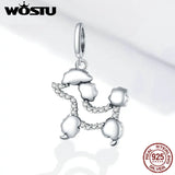 925 Silver Poodle Pet Dog Bead Zircon Charm Fit Bracelet Necklace
