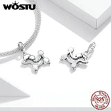 925 Silver Poodle Pet Dog Bead Zircon Charm Fit Bracelet Necklace