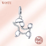 925 Silver Poodle Pet Dog Bead Zircon Charm Fit Bracelet Necklace