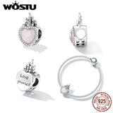 925 Silver Princess Dress Beads Romantic Pink Heart Butterfly Charms