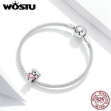 925 Silver Puppy Dog Bead Pink Enamel Charm Fit Bracelet & Necklace