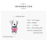 925 Silver Puppy Dog Bead Pink Enamel Charm Fit Bracelet & Necklace