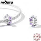 925 Sterling Silver Purple Flower Spacer Charm Bead Pendant