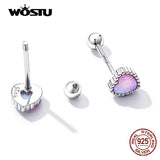 925 Silver Purple Opal Heart Love Beads Stud Earrings CQE1383