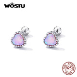 925 Silver Purple Opal Heart Love Beads Stud Earrings CQE1383