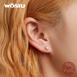 925 Silver Purple Opal Heart Love Beads Stud Earrings CQE1383