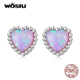 925 Silver Purple Opal Heart Love Beads Stud Earrings CQE1383