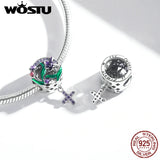 925 Silver Violets Cross Heart Charms Pendant for Bracelet Necklace