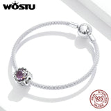 925 Silver Purple Zircon Charm Flower Pendant DIY Jewelry