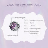 925 Silver Purple Zircon Charm Flower Pendant DIY Jewelry