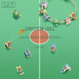 925 Sterling Silver Rabbit Cat Doll Charm Beads Bracelet DIY Jewelry