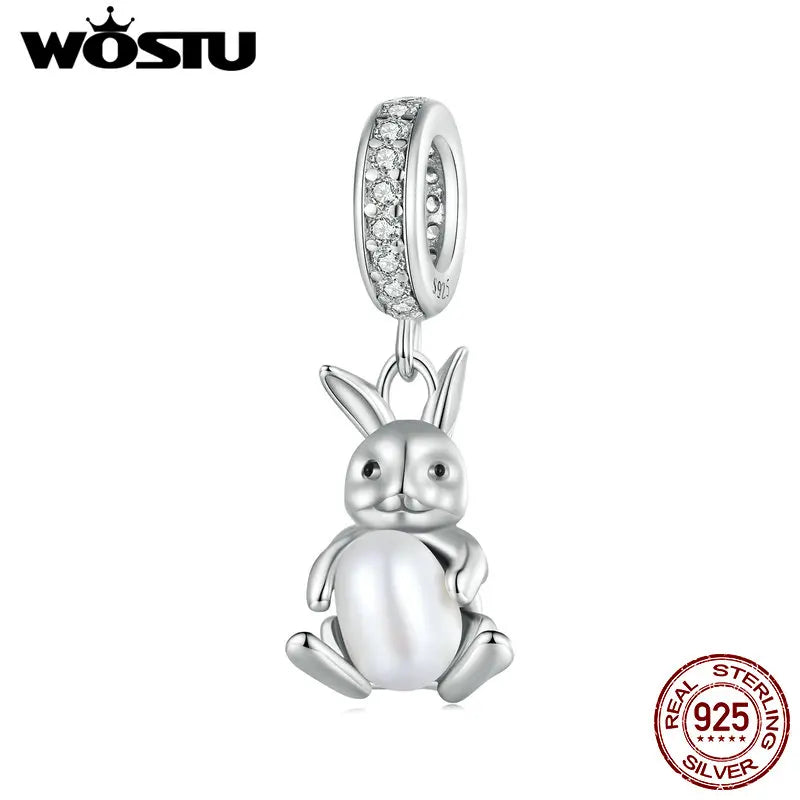 925 Silver Rabbit with Pearl Bead Easter Charms for Women