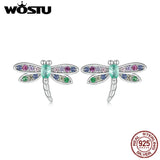 925 Silver Rainbow CZ Dragonfly Butterfly Stud Earrings Girls Birthday Gift