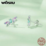 925 Silver Rainbow CZ Dragonfly Stud Earrings Insect Ear Studs Party Gift