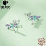 925 Silver Rainbow CZ Dragonfly Butterfly Stud Earrings Girls Birthday Gift