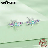 925 Silver Rainbow CZ Dragonfly Butterfly Stud Earrings Girls Birthday Gift