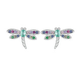 925 Silver Rainbow CZ Dragonfly Butterfly Stud Earrings Girls Birthday Gift