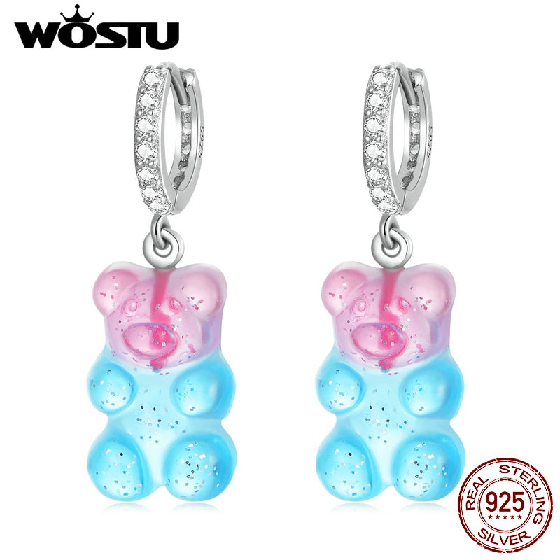 925 Silver Rainbow Candy Bear Dangle Earrings FIE1388
