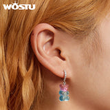 925 Silver Rainbow Candy Bear Dangle Earrings FIE1388