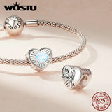 925 Silver Rainbow Crystal Heart Beads Charms Pendant