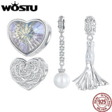 925 Silver Rainbow Crystal Heart Beads Charms Pendant