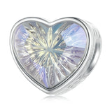 925 Silver Rainbow Crystal Heart Beads Charms Pendant