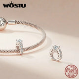 925 Silver Rainbow Crystal Heart Beads Charms Pendant