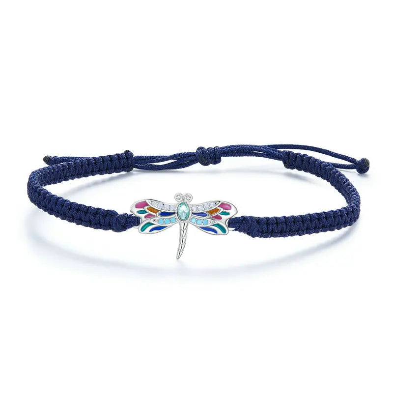 925 Silver Rainbow Dragofly Charm Bracelet Enamel CZ Girl Jewelry