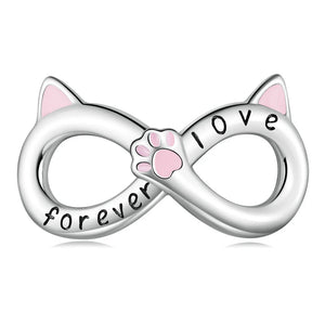 925 Silver Rainbow Heart Charm Cat Paw Beads Pendant