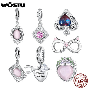 925 Silver Rainbow Heart Charm Cat Paw Beads Pendant