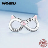 925 Silver Rainbow Heart Charm Cat Paw Beads Pendant