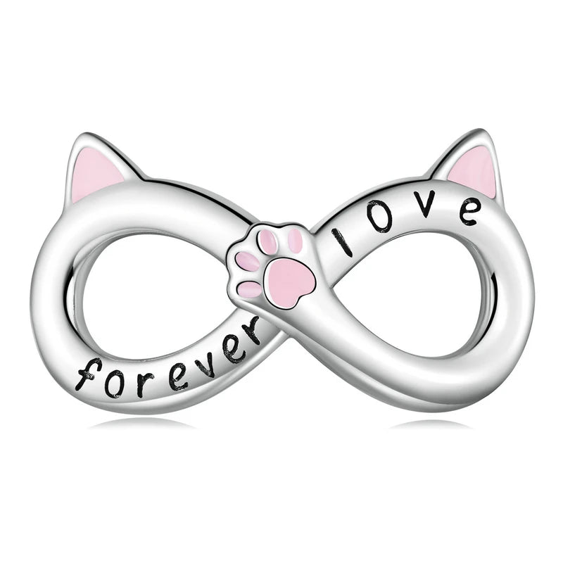 925 Silver Rainbow Heart Charm Cat Paw Beads Pendant