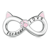 925 Silver Rainbow Heart Charm Cat Paw Beads Pendant