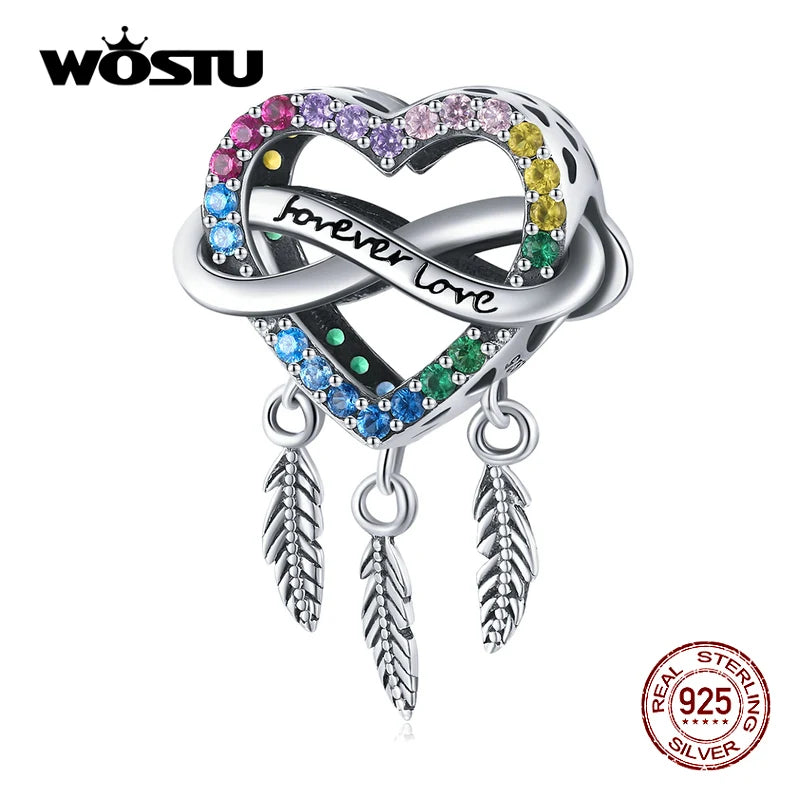 925 Silver Rainbow Heart Dream Catcher Charm Beads