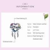 925 Silver Rainbow Heart Dream Catcher Charm Beads