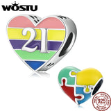 925 Silver Rainbow Heart Love Charm DIY Necklace Bracelet FNC547