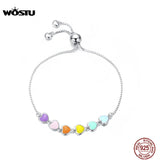 925 Silver Rainbow Heart Bracelet Chain For Women CQB158