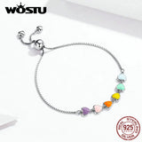 925 Silver Rainbow Heart Bracelet Chain For Women CQB158