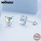925 Silver Rainbow Heart Stud Earrings Colorful CZ Ear Studs Wedding Gift