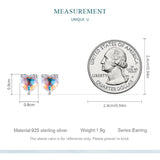 925 Silver Rainbow Heart Stud Earrings Colorful CZ Ear Studs Wedding Gift