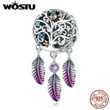 925 Silver Rainbow Tree Charm Dream Catcher Bead Bracelet DIY Jewelry