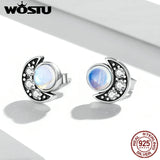 925 Silver Moonstone Moon & Star Earrings Zircon Studs Gift