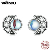 925 Silver Moonstone Moon & Star Earrings Zircon Studs Gift