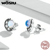 925 Silver Moonstone Moon & Star Earrings Zircon Studs Gift