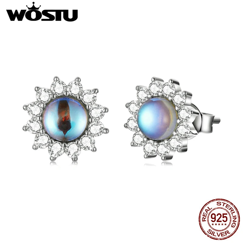 925 Silver Moonstone Sunflower Stud Earrings