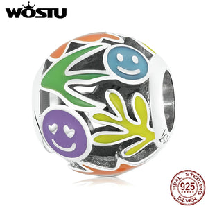 925 Silver Rainbow Smiles Grass Charm Bead Pendant Jewelry